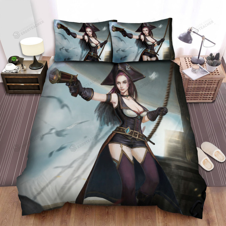 Pirate Lady With Blunderbuss Pistol Bed Sheets Spread Duvet Cover Bedding Sets