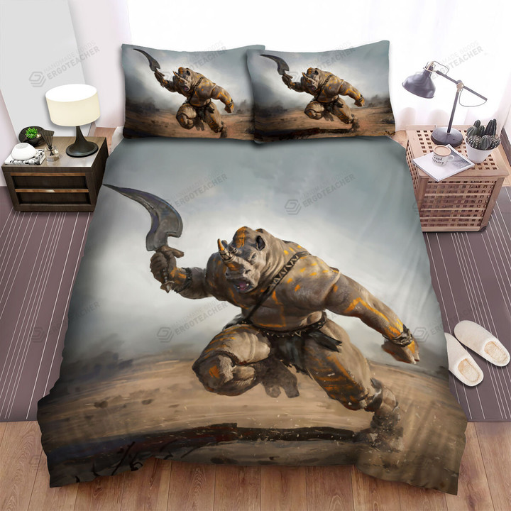 The Wild Animal - The Rhinoceros Man Coming Bed Sheets Spread Duvet Cover Bedding Sets