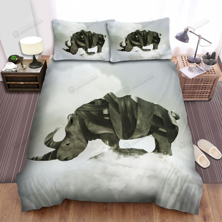 The Wild Animal - The Rhinoceros In The Mist Bed Sheets Spread Duvet Cover Bedding Sets
