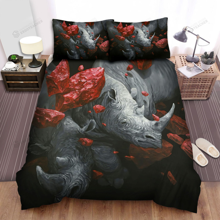 The Wild Animal - The Rhinoceros Breaking The Rock Bed Sheets Spread Duvet Cover Bedding Sets
