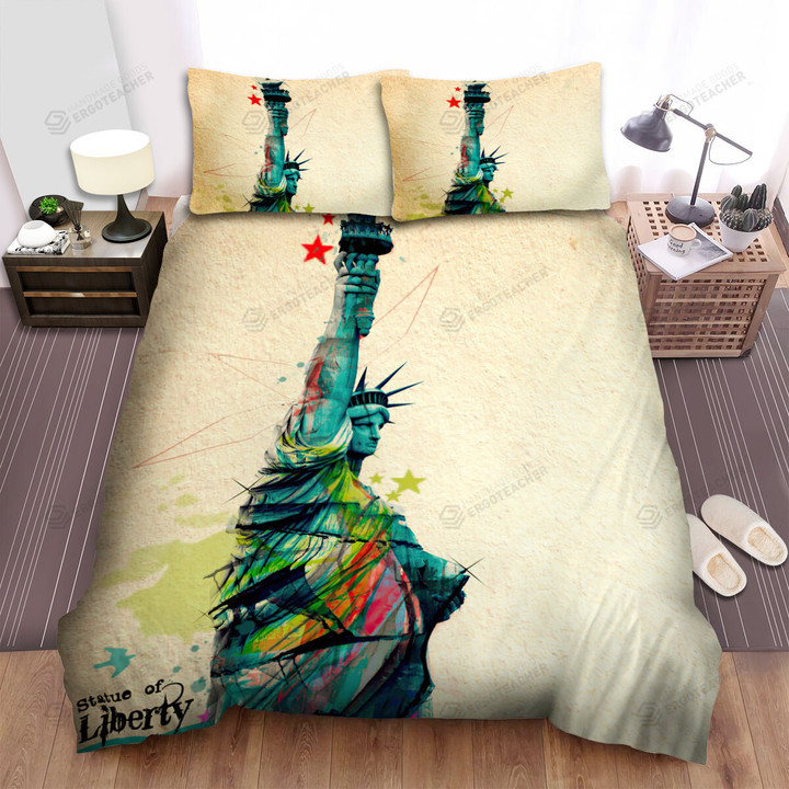 Statue Of Liberty Painted Stars Birds Bed Sheets Spread  Duvet Cover Bedding Sets