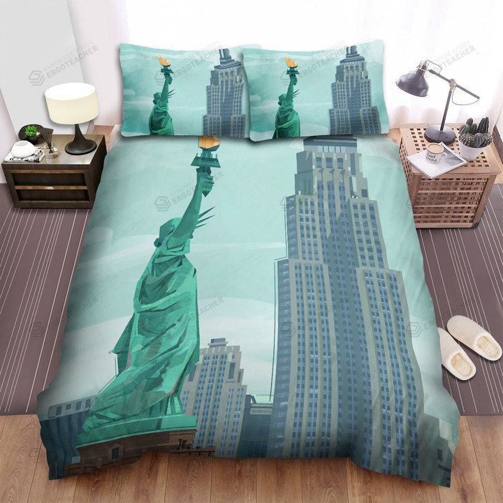 Statue Of Liberty And Empire State Building Bed Sheets Spread  Duvet Cover Bedding Sets