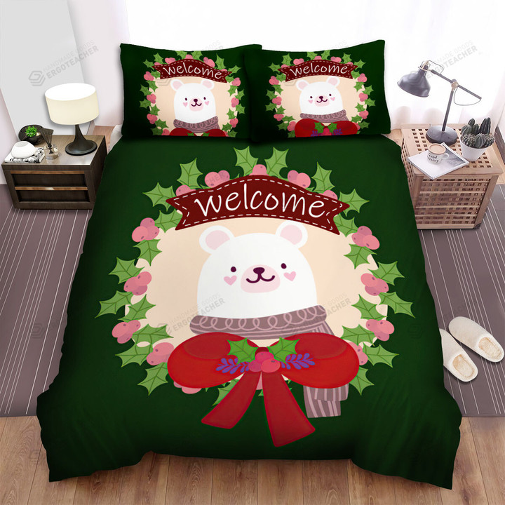 The Christmas Decoration - Polar Bear In The Christmas Wreath Bed Sheets Spread Duvet Cover Bedding Sets