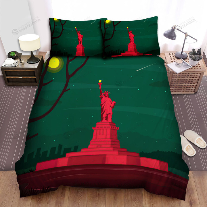 Statue Of Liberty Red Statue Night Moon Bed Sheets Spread  Duvet Cover Bedding Sets