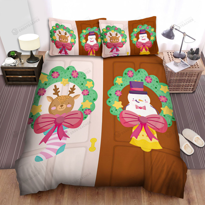 The Christmas Decoration - Reindeer And The Christmas Wreath Bed Sheets Spread Duvet Cover Bedding Sets