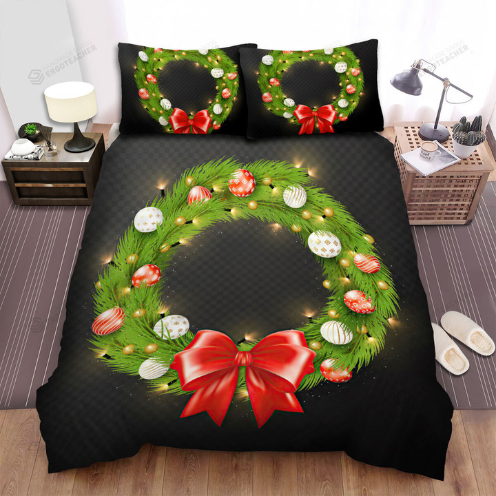 The Christmas Decoration - Red Tie And Red Balls Of Christmas Wreath Bed Sheets Spread Duvet Cover Bedding Sets