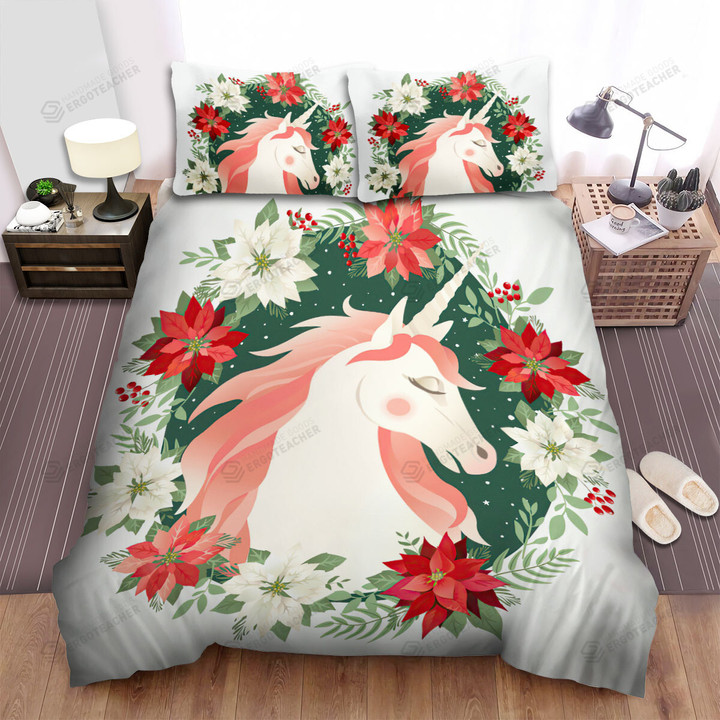 The Christmas Decoration - Unicorn In The Christmas Wreath Bed Sheets Spread Duvet Cover Bedding Sets