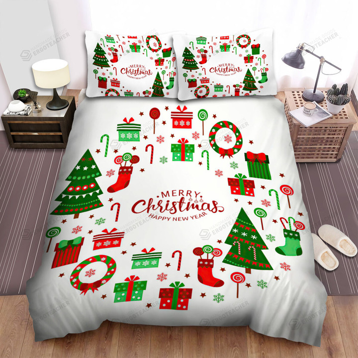 The Christmas Decoration - Christmas Wreath Of New Year And Christmas Bed Sheets Spread Duvet Cover Bedding Sets
