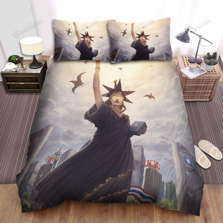 Statue Of Liberty Flying Dinosaurs Bed Sheets Spread  Duvet Cover Bedding Sets