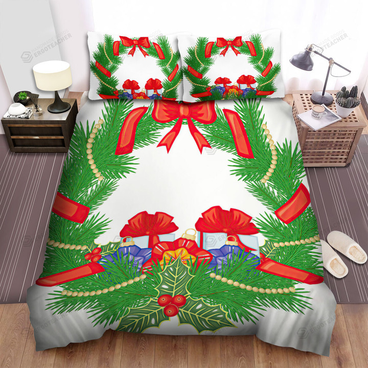 The Christmas Decoration - Red Tie Surrounded The Christmas Wreath Bed Sheets Spread Duvet Cover Bedding Sets