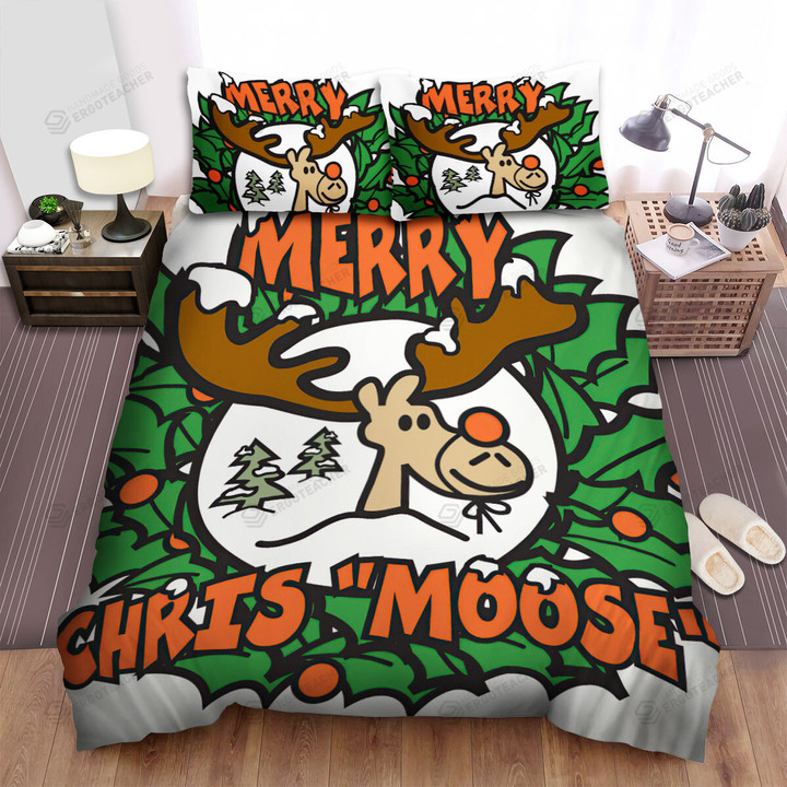 The Christmas Decoration - The Christmas Wreath And The Moose Bed Sheets Spread Duvet Cover Bedding Sets