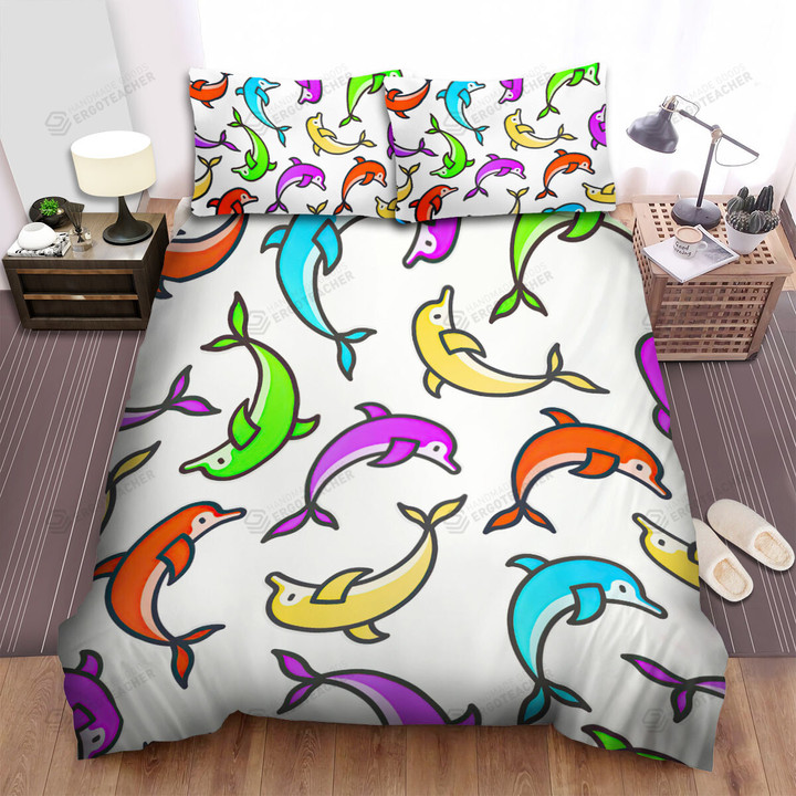 The Wildlife - The Seamless Dolphin In Colors Bed Sheets Spread Duvet Cover Bedding Sets