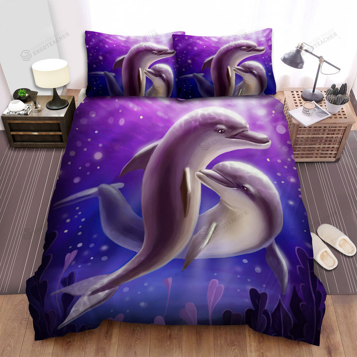 The Wild Animal - The Dolphin In The Purple Sea Bed Sheets Spread Duvet Cover Bedding Sets