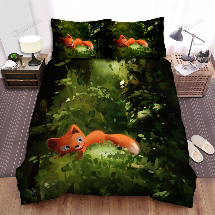 A Small Fox Lying Bed Sheets Spread Duvet Cover Bedding Sets