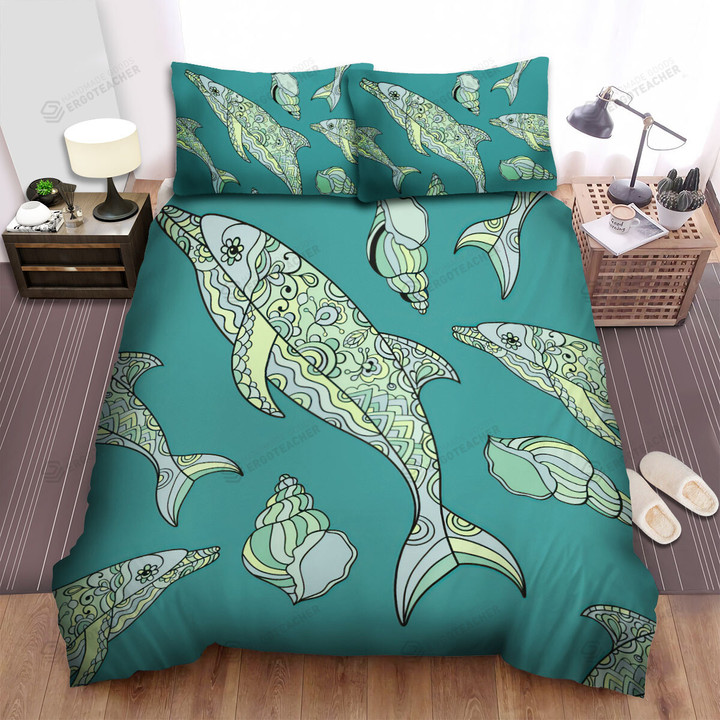 The Wildlife - The Flowery Pattern Dolphin Bed Sheets Spread Duvet Cover Bedding Sets
