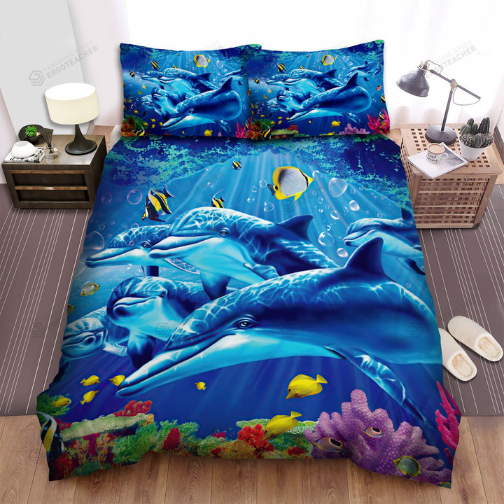The Wild Animal - The Dolphin Mom And Her Kid Bed Sheets Spread Duvet Cover Bedding Sets