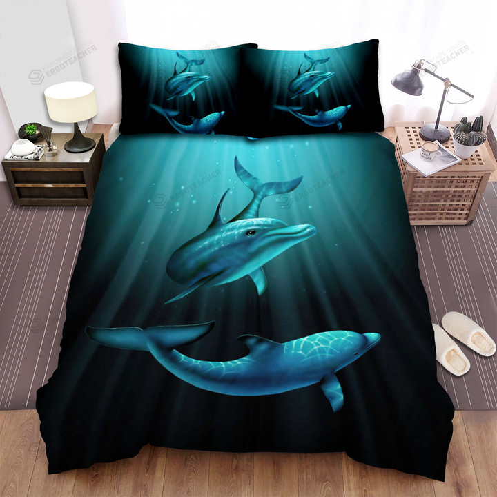 The Wild Animal - The Dolphin In The Dark Water Bed Sheets Spread Duvet Cover Bedding Sets
