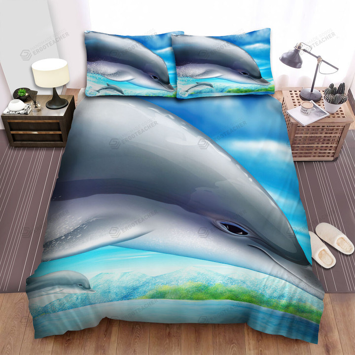 The Wild Animal - The Couple Dolphin Jumping Out Of The Water Bed Sheets Spread Duvet Cover Bedding Sets