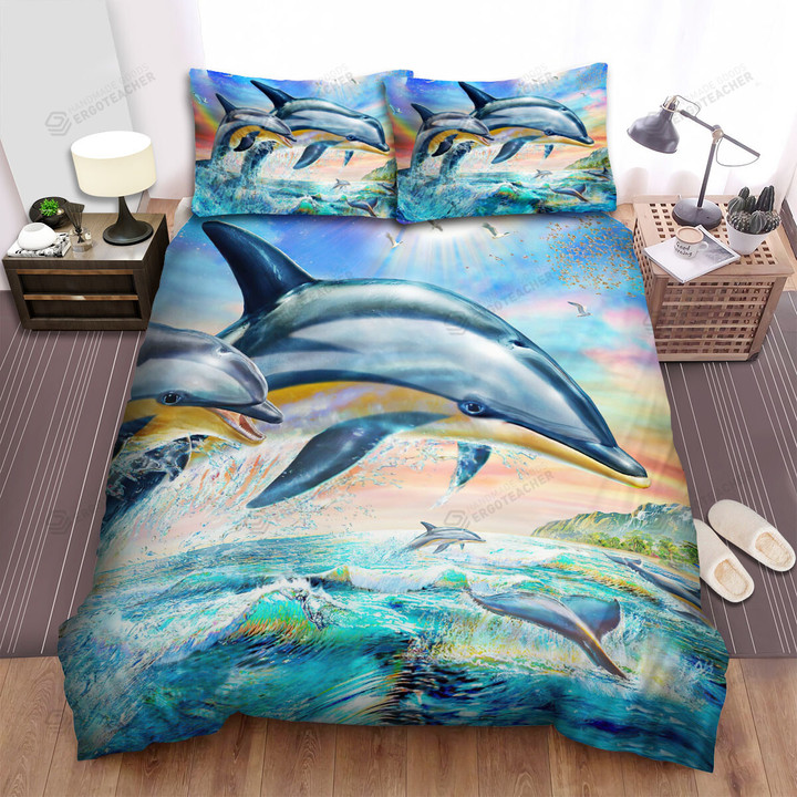 The Wild Animal - The Dolphin Swimming Paint Bed Sheets Spread Duvet Cover Bedding Sets