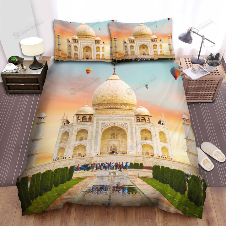 Taj Mahal Landmark Travel Hot Air Balloons Bed Sheets Spread  Duvet Cover Bedding Sets