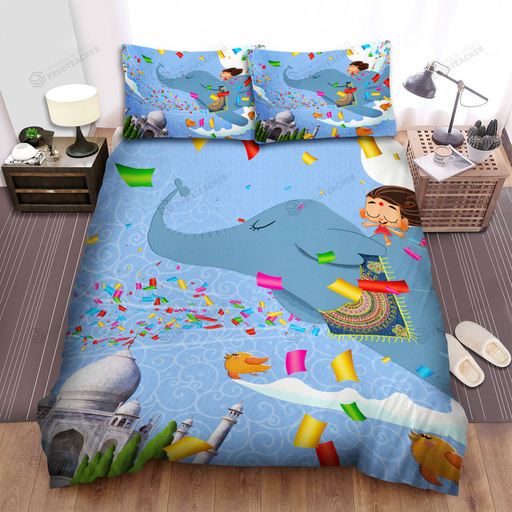 Taj Mahal Kid And Elephant Art Bed Sheets Spread  Duvet Cover Bedding Sets
