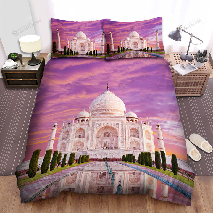 Taj Mahal Pink Purple Cloud Bed Sheets Spread  Duvet Cover Bedding Sets