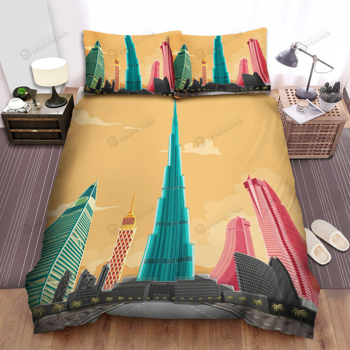 Burj Khalifa And Tower Buildings Dubai Illustration Bed Sheets Spread  Duvet Cover Bedding Sets