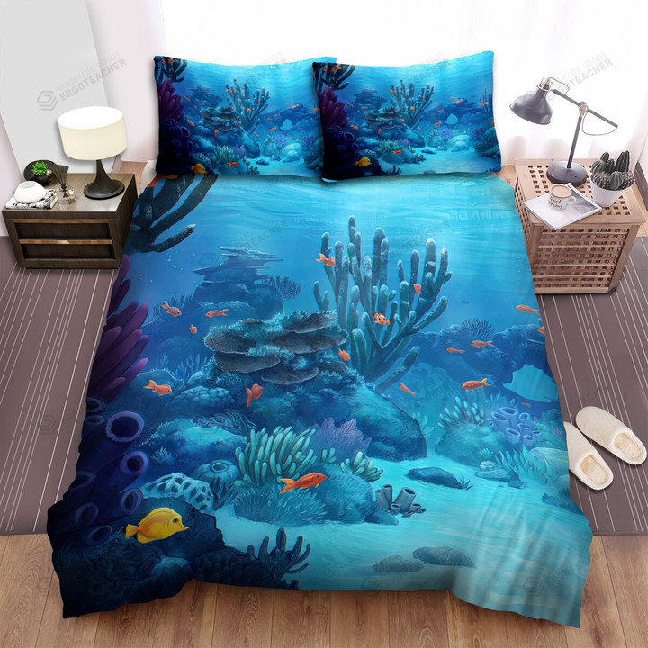 Small Fishes In Coral Reefs Ecosystem Bed Sheets Spread Duvet Cover Bedding Sets