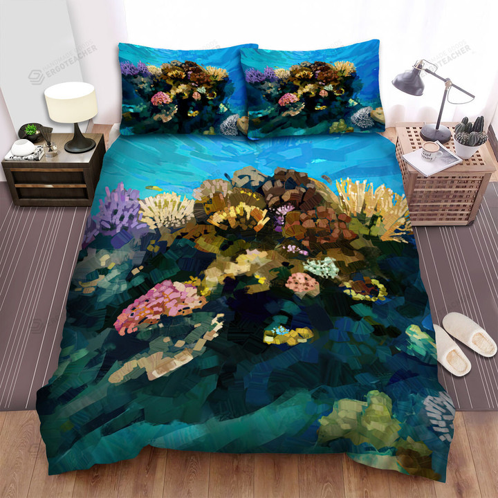 Colorful Coral In Ocean Art Painting Bed Sheets Spread Duvet Cover Bedding Sets
