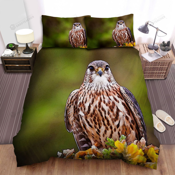 The Falcon Beside Yellow Flowers Bed Sheets Spread Duvet Cover Bedding Sets