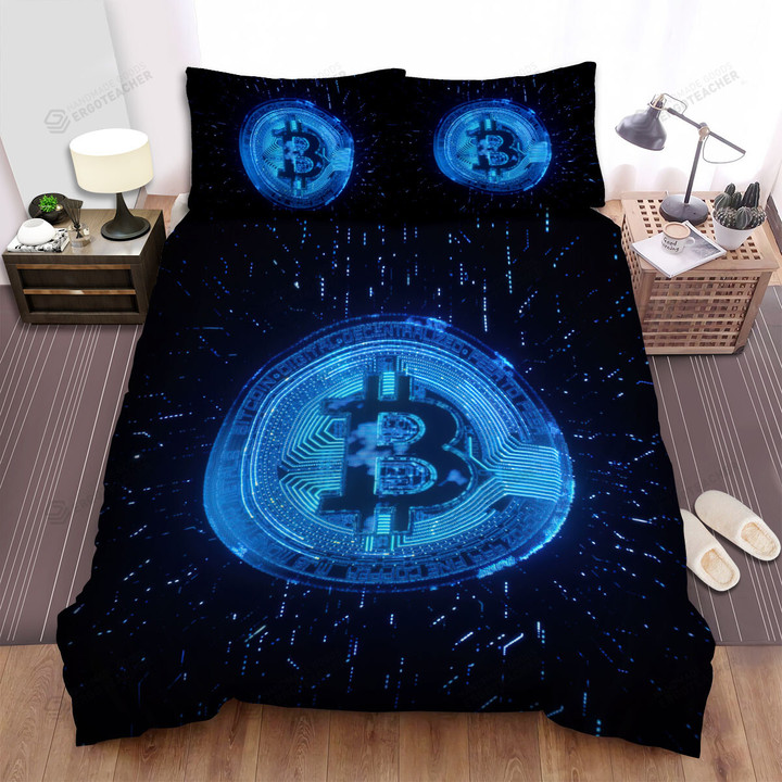 Blue Bitcoin Digital Currency Illustration Bed Sheets Spread Duvet Cover Bedding Sets