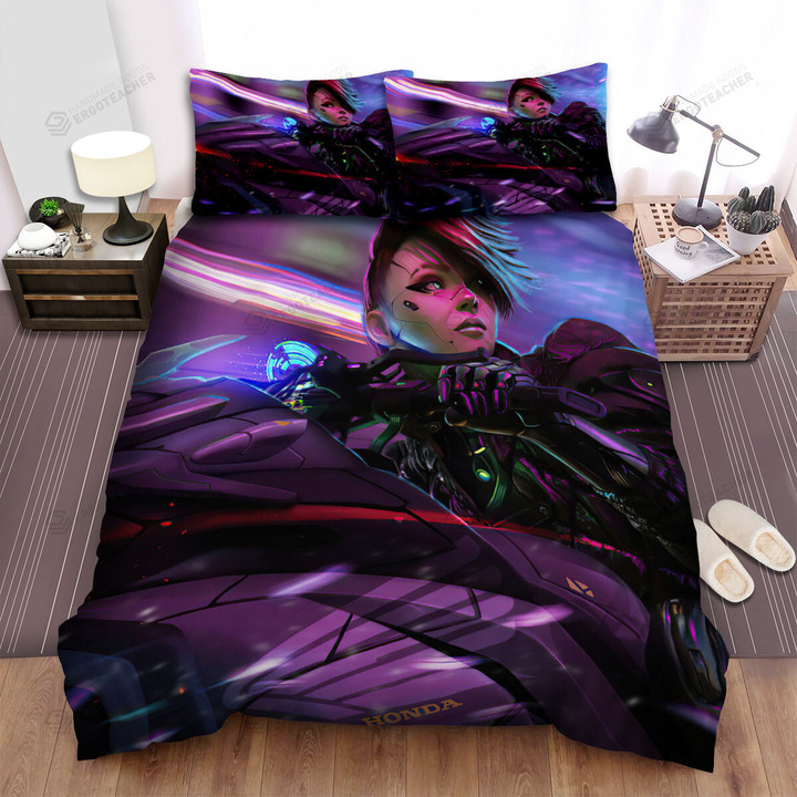 Cyberpunk Cyborg Biker Girl In Super Speed Artwork Bed Sheets Spread Duvet Cover Bedding Sets
