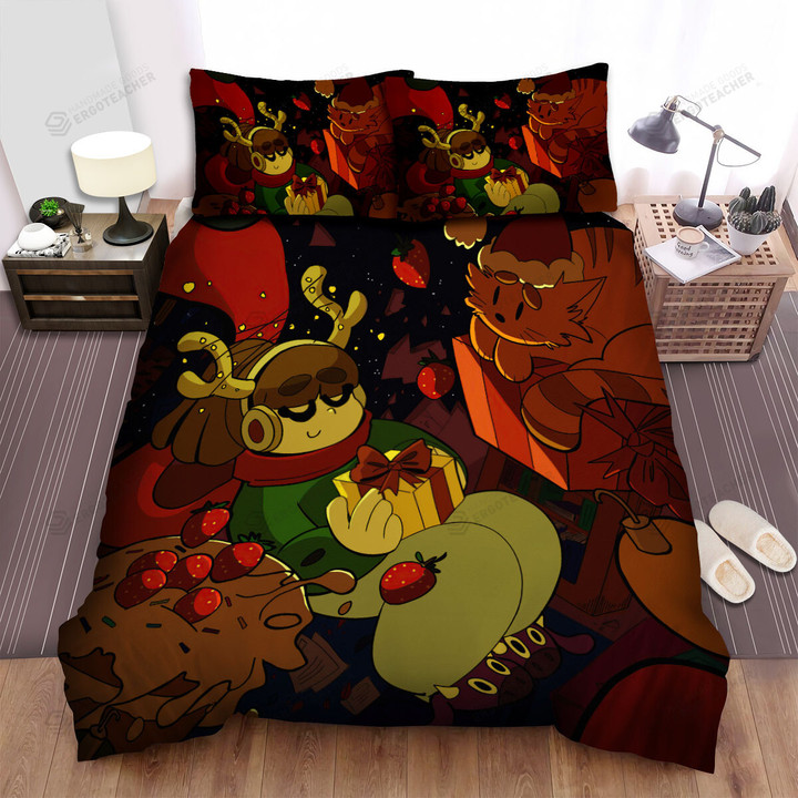 Chibi Lofi Girl With Christmas Gift Bed Sheets Spread Duvet Cover Bedding Sets