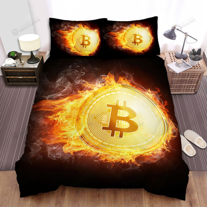 Burning Bitcoin Digital Art Bed Sheets Spread Duvet Cover Bedding Sets