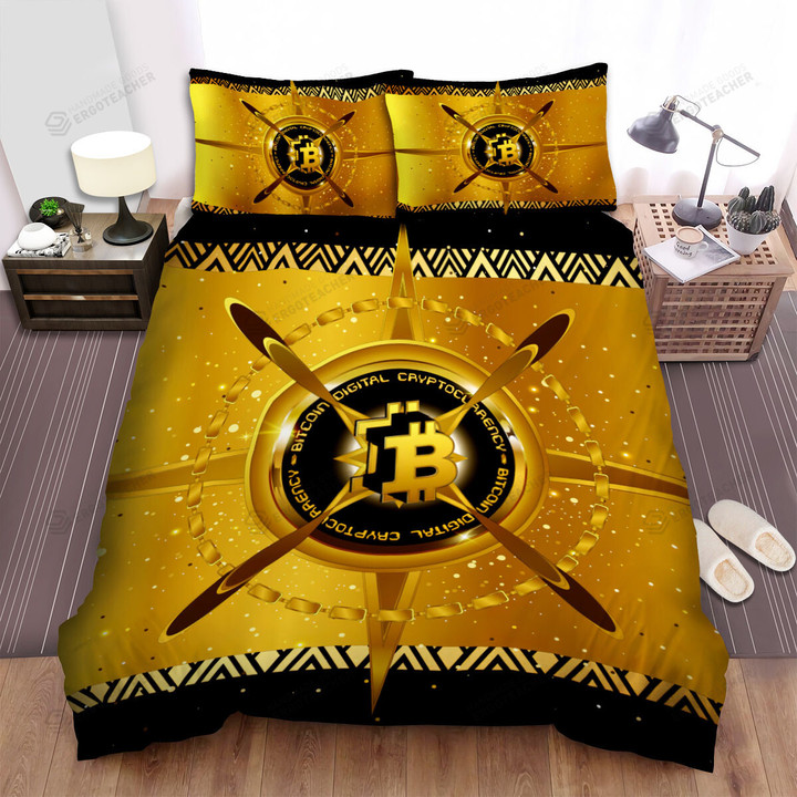 Bitcoin In Black & Gold Illustration Bed Sheets Spread Duvet Cover Bedding Sets