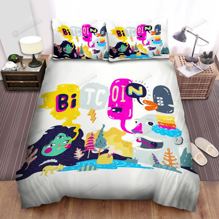 Bitcoin In Cartoon World Illustration Bed Sheets Spread Duvet Cover Bedding Sets