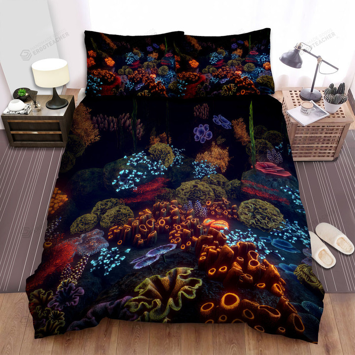 Glowing Coral Reef Under The Sea Bed Sheets Spread Duvet Cover Bedding Sets