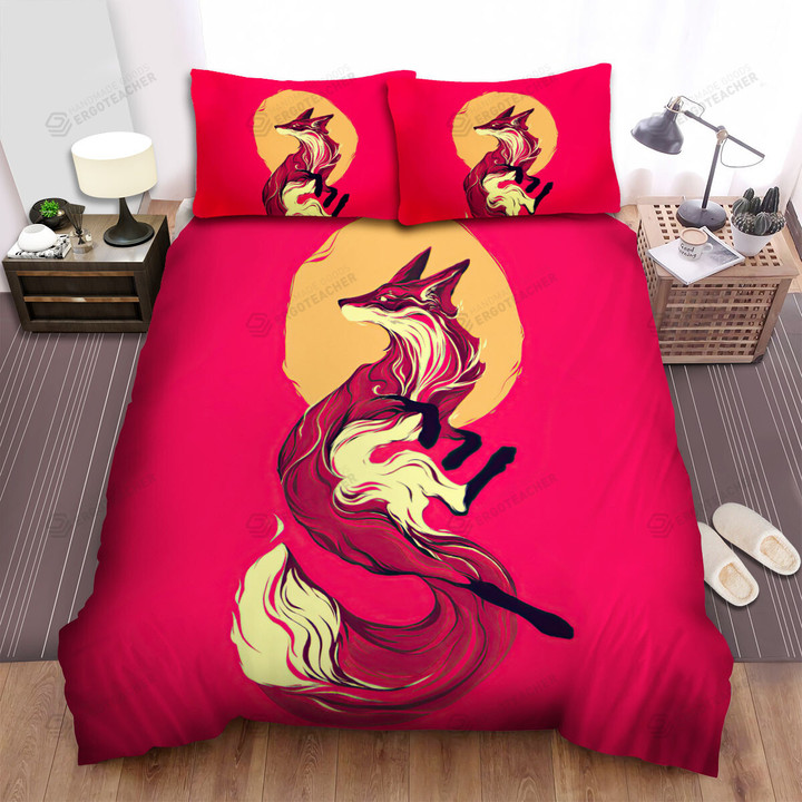 The Wild Animal - The Red Fox And And The Moon Bed Sheets Spread Duvet Cover Bedding Sets