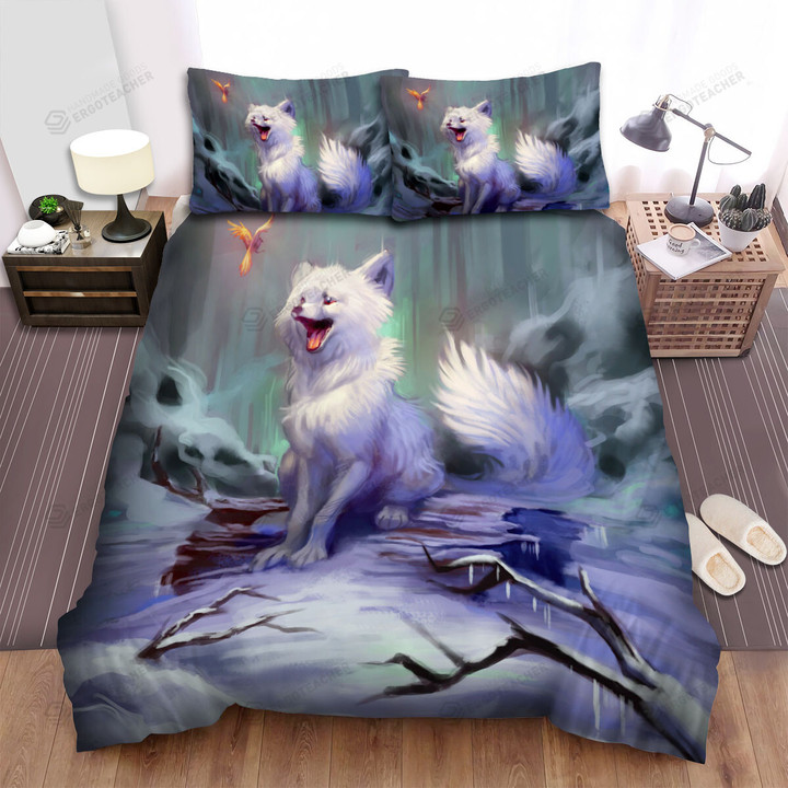 The Wild Animal - The White Fox Seeing A Bird Bed Sheets Spread Duvet Cover Bedding Sets