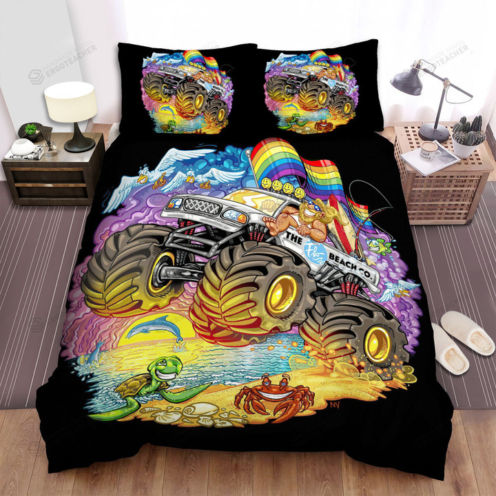 Monster Truck On The Beach Digital Illustration Bed Sheets Spread Duvet Cover Bedding Sets