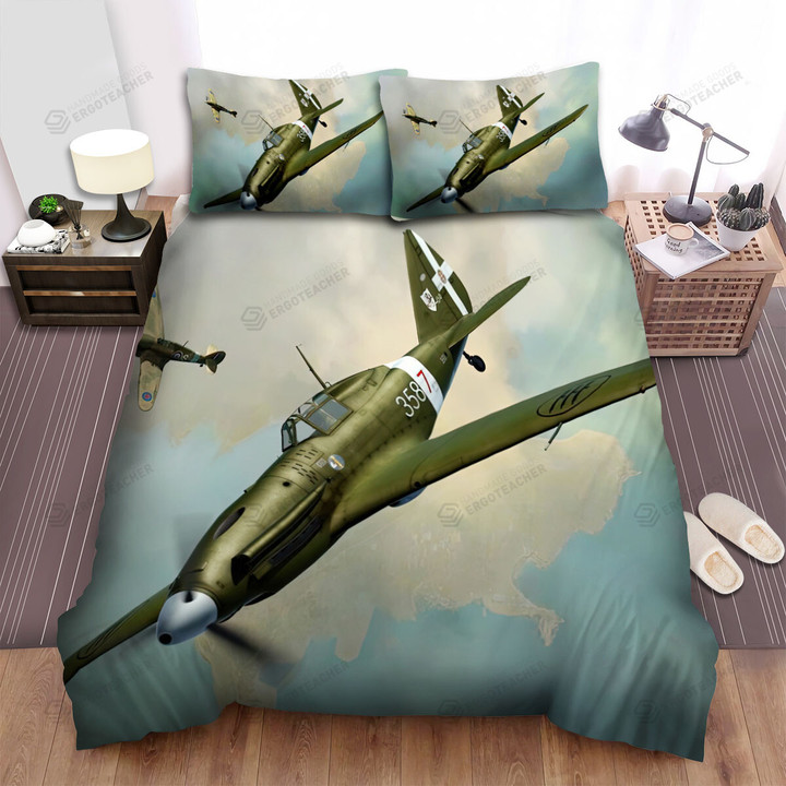 Ww2 The Italian Aircraft -  Reggiane Re2001 In The Battle Figure Bed Sheets Spread Duvet Cover Bedding Sets