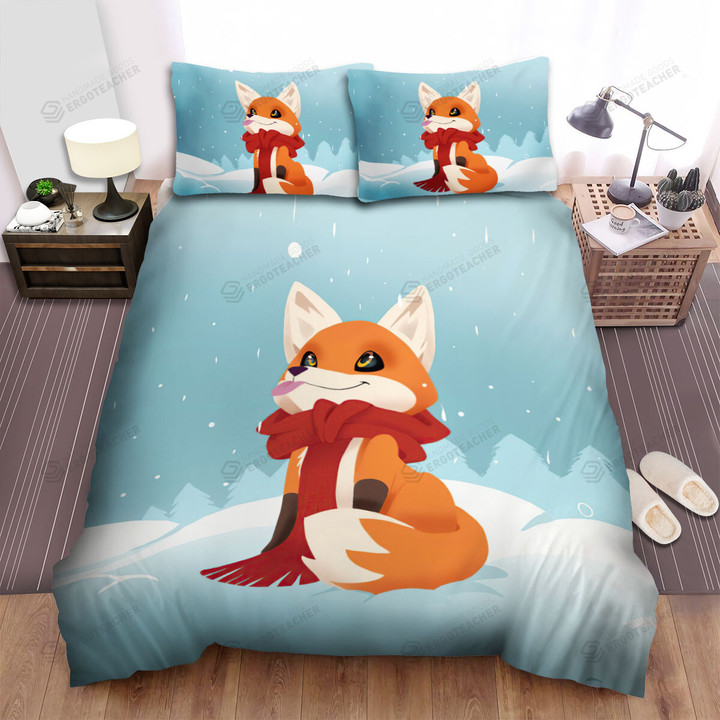 The Red Fox Waiting For A Snow Ball Bed Sheets Spread Duvet Cover Bedding Sets