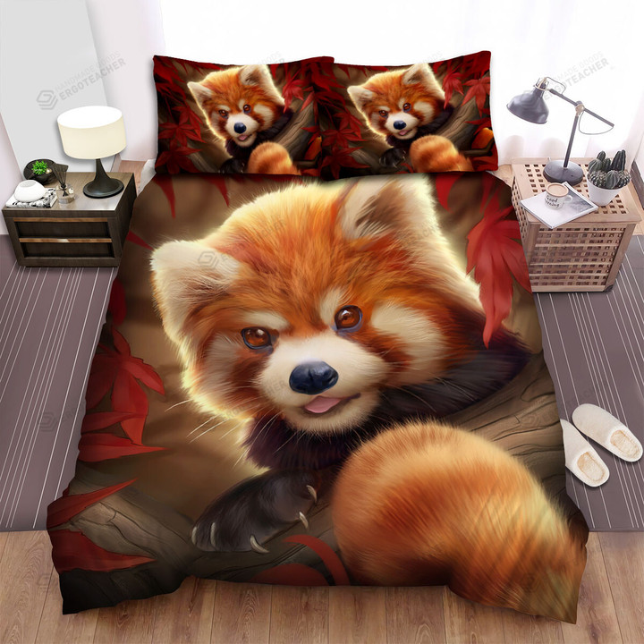 The Wild Anima; - The Red Panda Beside The Red Leaves Bed Sheets Spread Duvet Cover Bedding Sets