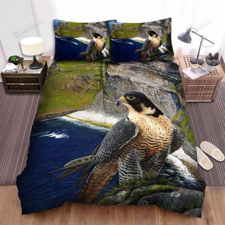 The Hunting Bird - Falcon Standing On The Cliff Art Bed Sheets Spread Duvet Cover Bedding Sets