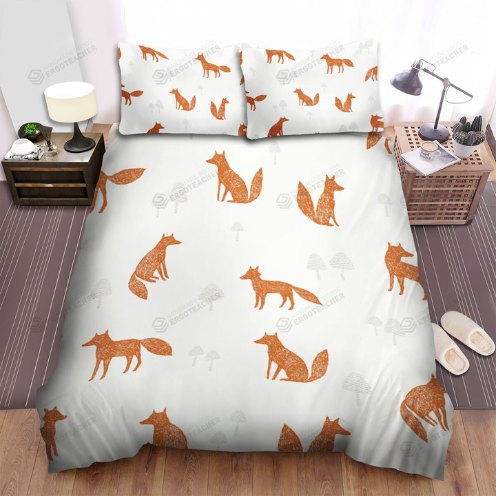 The Cute Animal - The Hand Drawn Of The Fox Bed Sheets Spread Duvet Cover Bedding Sets