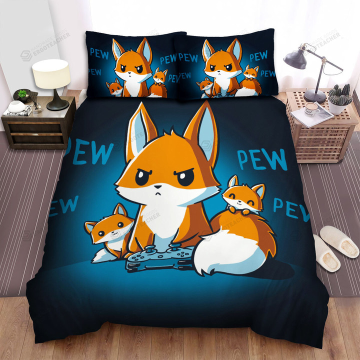 The Cute Animal - The Red Fox Playing Video Games Bed Sheets Spread Duvet Cover Bedding Sets
