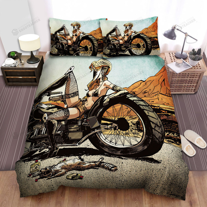Sexy Biker Girl At Gas Station Artwork Bed Sheets Spread Duvet Cover Bedding Sets