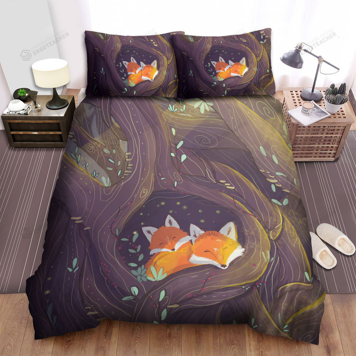 The Wildlife - The Cute Foxes Sleeping In The Tree Bed Sheets Spread Duvet Cover Bedding Sets