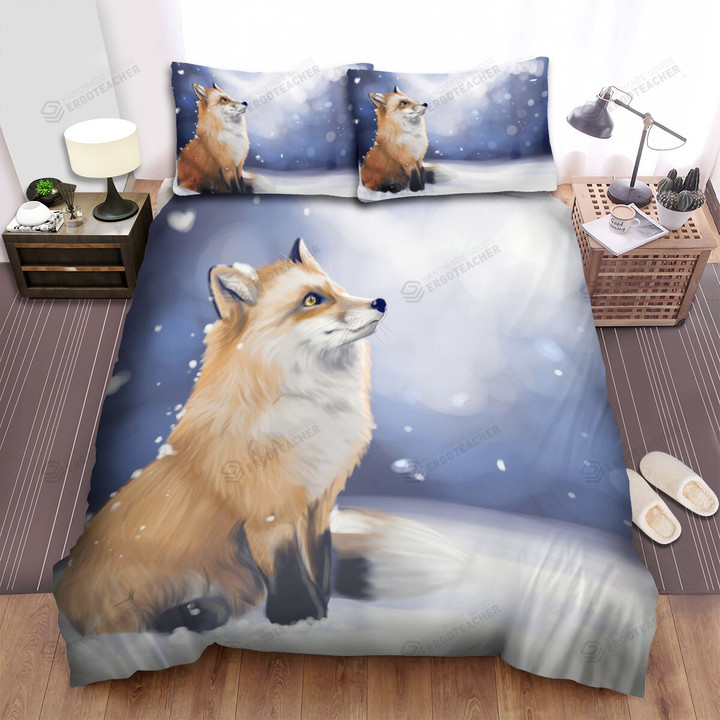 The Wildlife - The Fox Watching The Snow Bed Sheets Spread Duvet Cover Bedding Sets