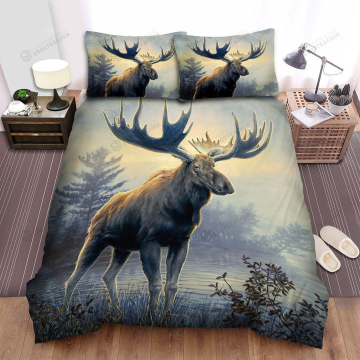 The Moose Stainding In The Grass Bed Sheets Spread Duvet Cover Bedding Sets